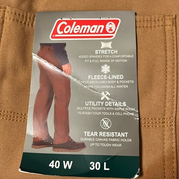NWT Coleman Brown Canvas Utility fleece lined Pants 40x30 - Picture 4 of 8